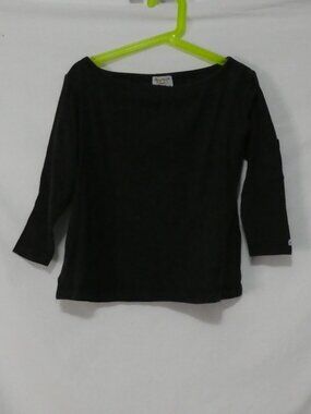 DEX-GIRL  Black 3/4 Sleeve Boatneck Top Sleeve Pocket Cotton - Size Medium